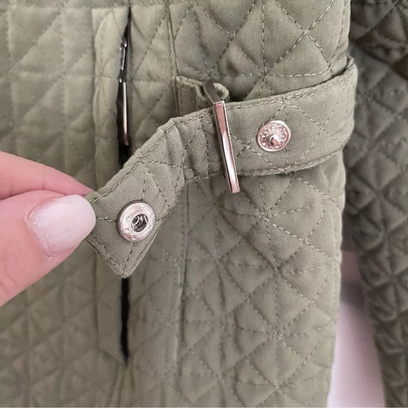 Gallery Olive Green Quilted Full Zip Jacket Pockets sz Large - Picture 10 of 12